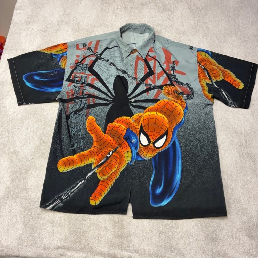 Vintage Y2K Ultimate Spider-Man AOP Graphic Button Up Shirt Y2K Mens XL?